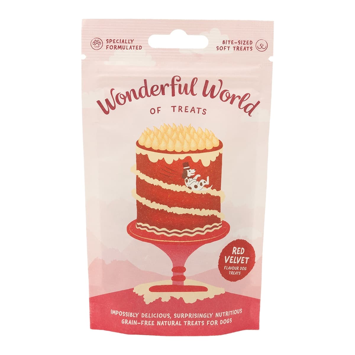 Wonderful World - Snack para perrros adultos y sénior tarta Red Velvet Wonderful World 50g.