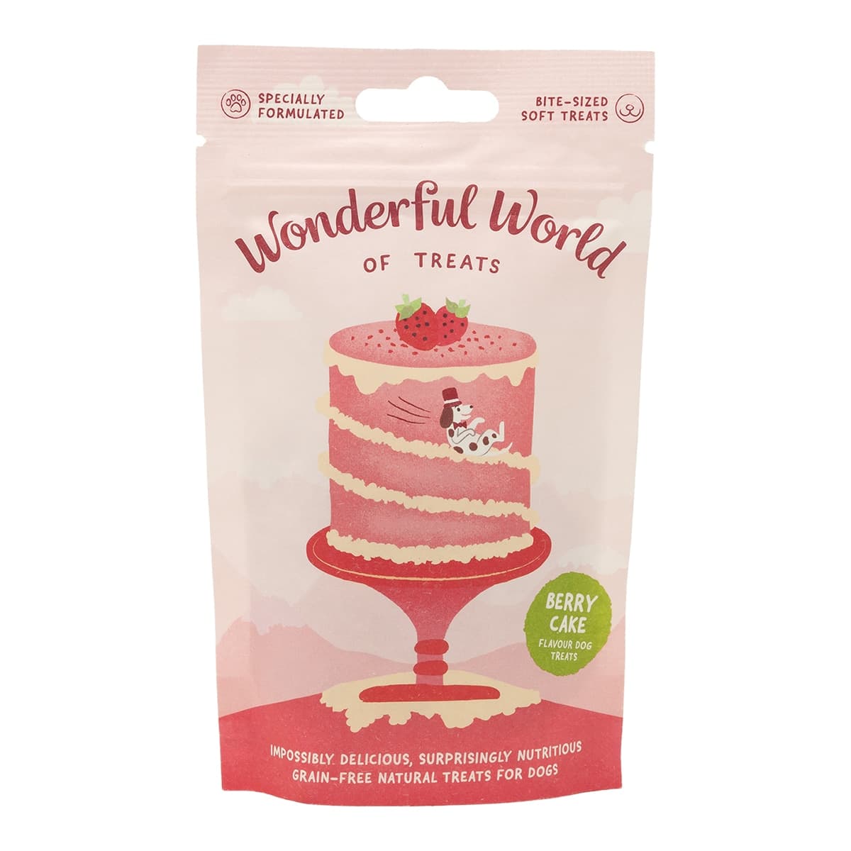 Wonderful World - Snack para perrros adultos y sénior tarta de frutos rojos Wonderful World 50g.