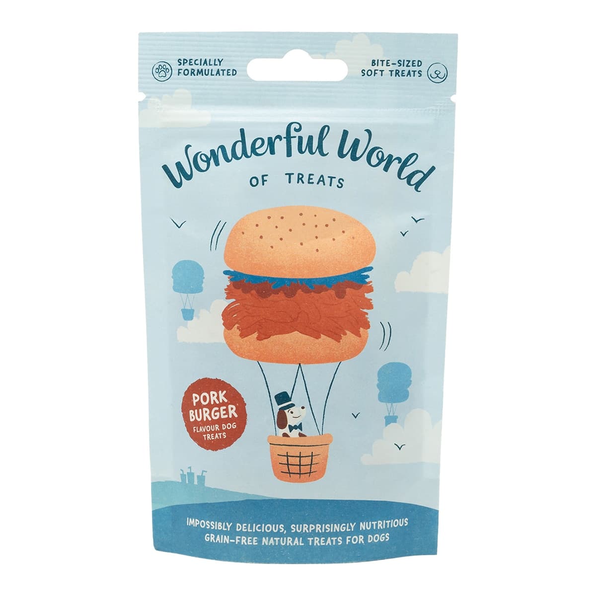 Wonderful World - Snack para perrros adultos y sénior hamburguesa de cerdo Wonderful World 50g.