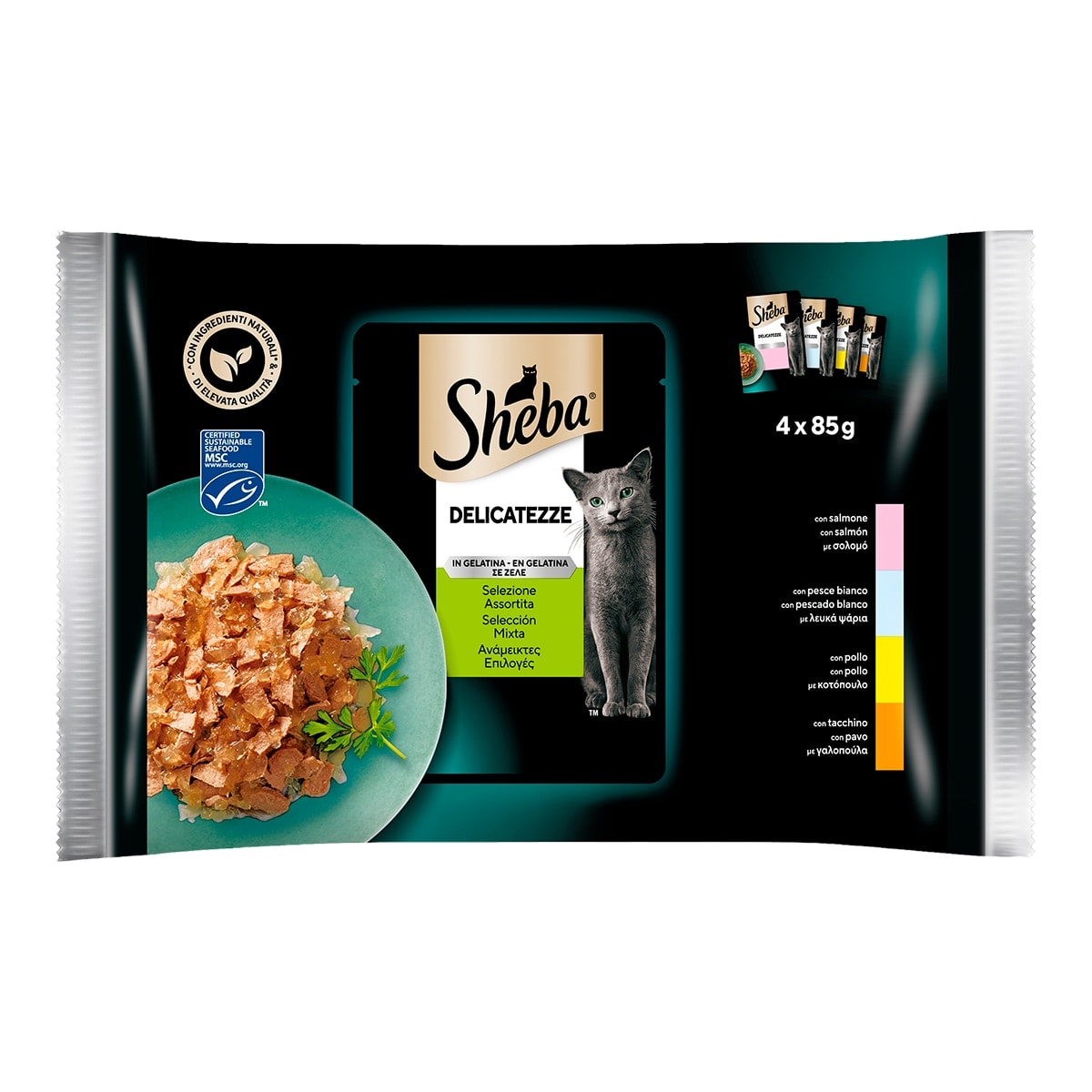 Sheba - Comida húmeda para gatos adultos Sheba Delicatezze gelatina selección aves 4 x 85 g. - Image 1