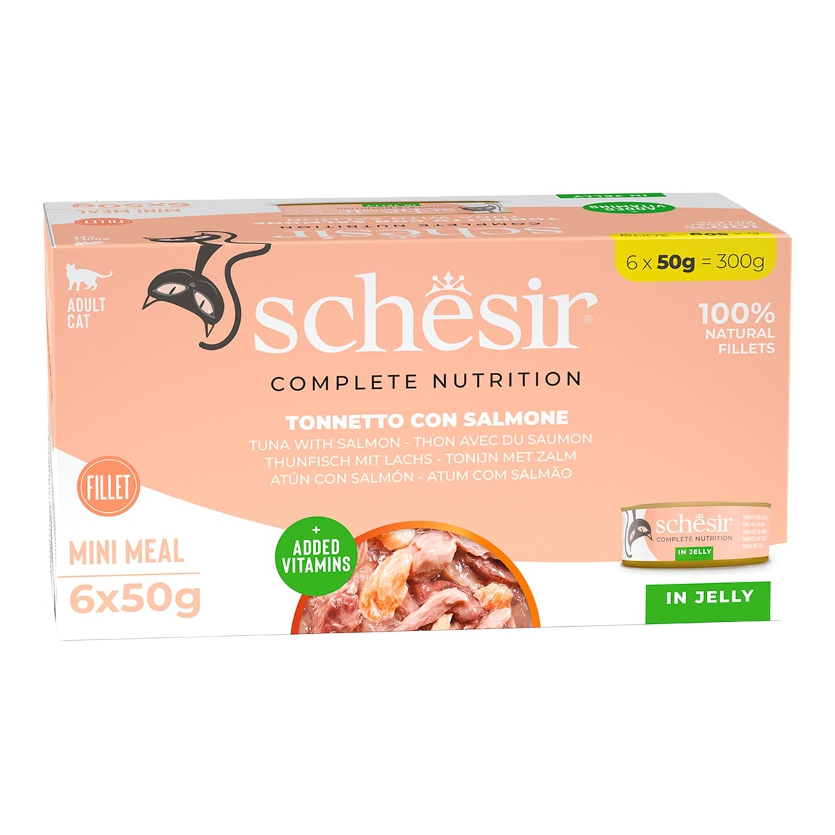 Schesir - Comida húmeda para gatos adultos Schesir atún con salmón 6 x 50 g. - Image 1