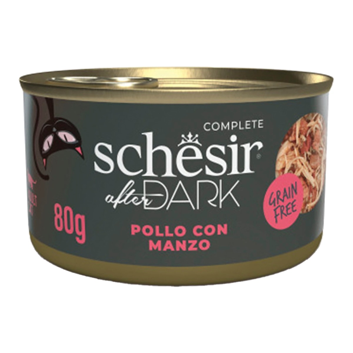 Schesir - Comida húmeda para gatos adultos Schesir After Dark filetes de pollo con ternera, 80g. - Image 1
