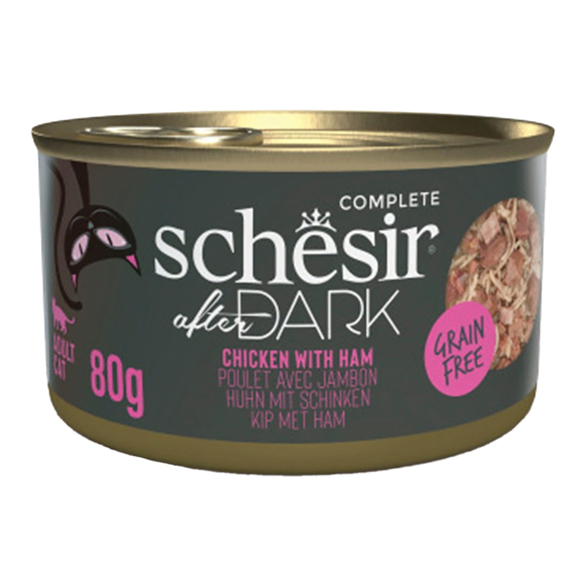 Schesir - Comida húmeda para gatos adultos Schesir After Dark filetes de pollo con jamón, 80g. - Image 1