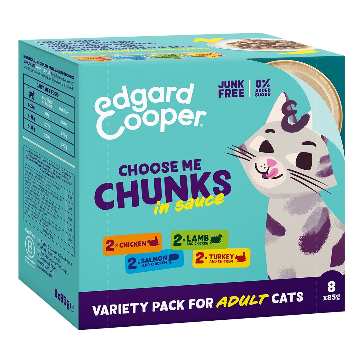 Edgard & Cooper - Comida húmeda para gatos Adultos Edgard & Cooper pollo salmón pavo cordero en salsa 8 x 85g. - Image 1
