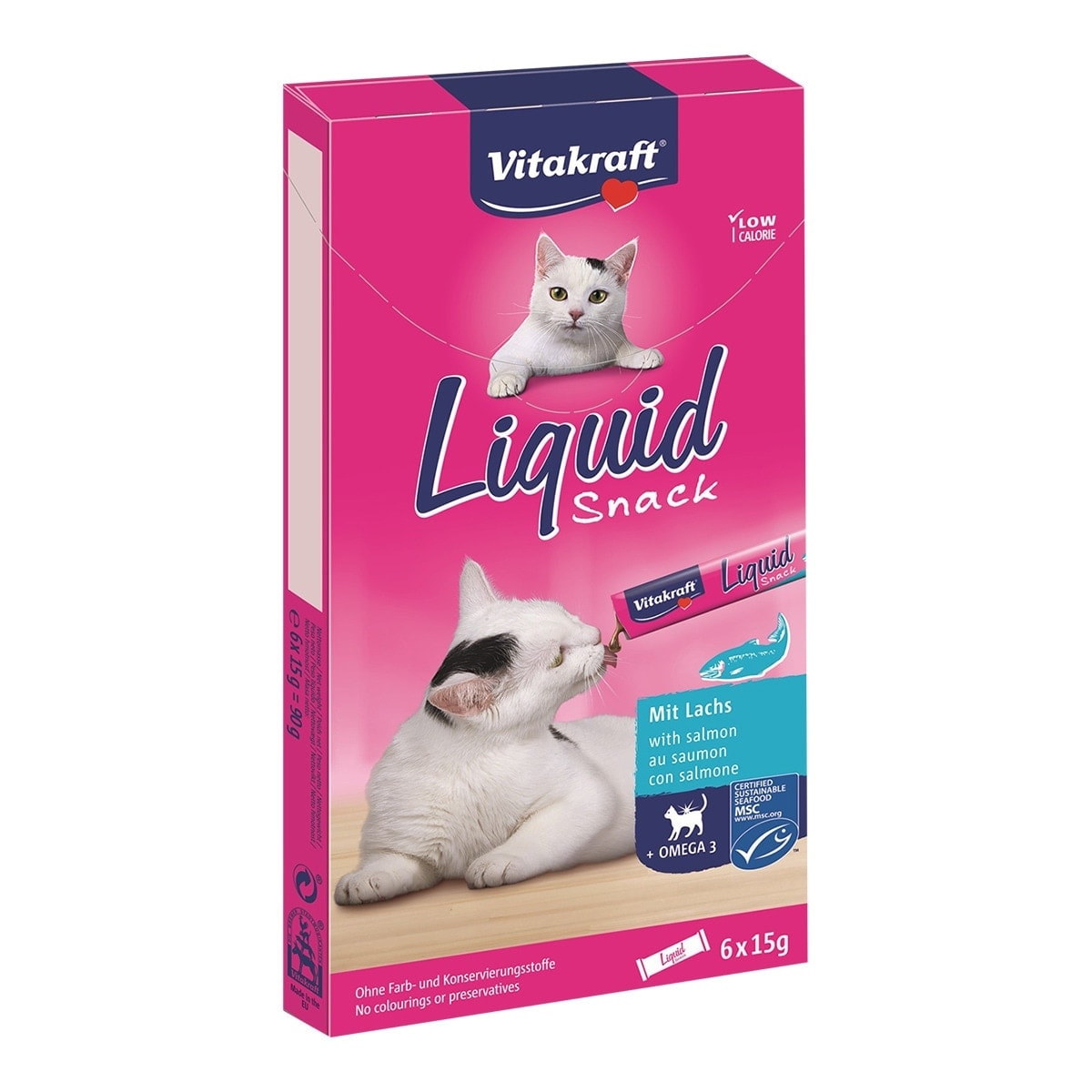 Vitakraft - Snack en gel para gatos adultos Vitakraft Cat Liquid salmón 6 x 15g. - Image 1