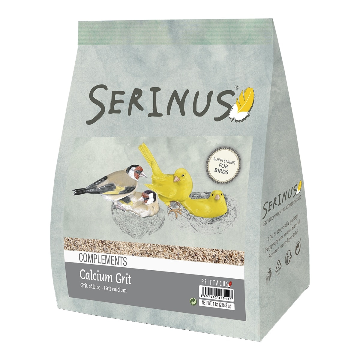 Serinus - Suplemento para canarios, exóticos y fringílidos silvestres Serinus Calcium Grit 1 kg. - Image 1