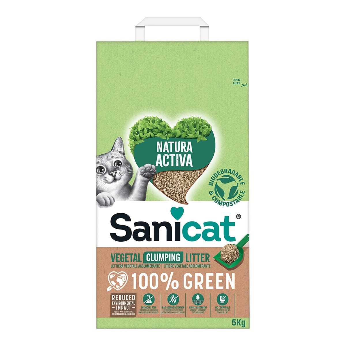 Sanicat - Arena aglomerante Sanicat para gatos Natura Activa 100% Green 5 kg. - Image 1
