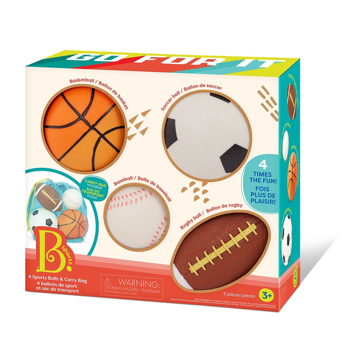 B.TOYS - Juego de 4 pelotas (futbol, baloncesto, rugby y beisbol) B Toys. - Image 1