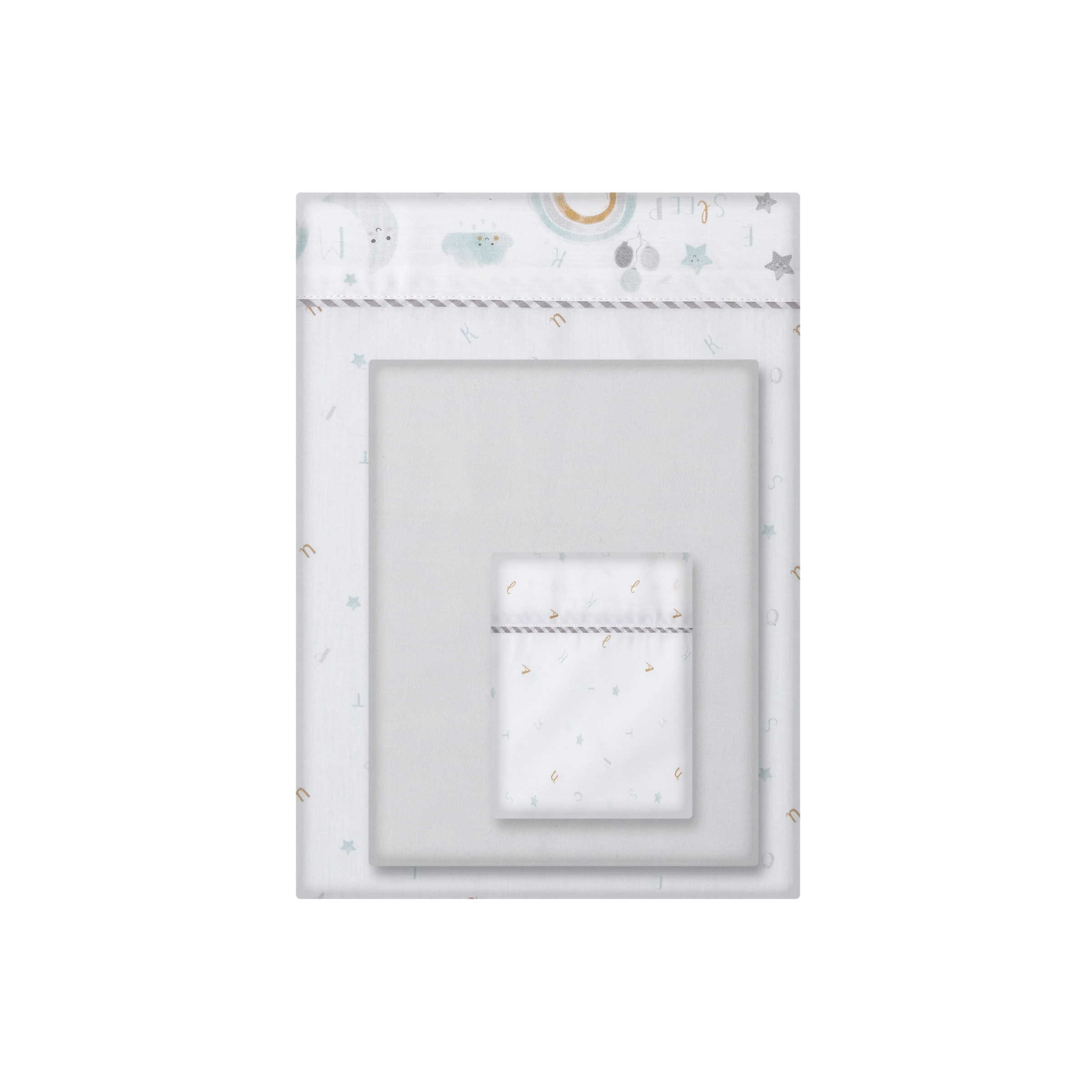 Cotton Juice Baby Home - Juego de sábanas Cotton Juice Baby Home Abecedario 3 piezas gris (disponible en varias medidas). - Image 1