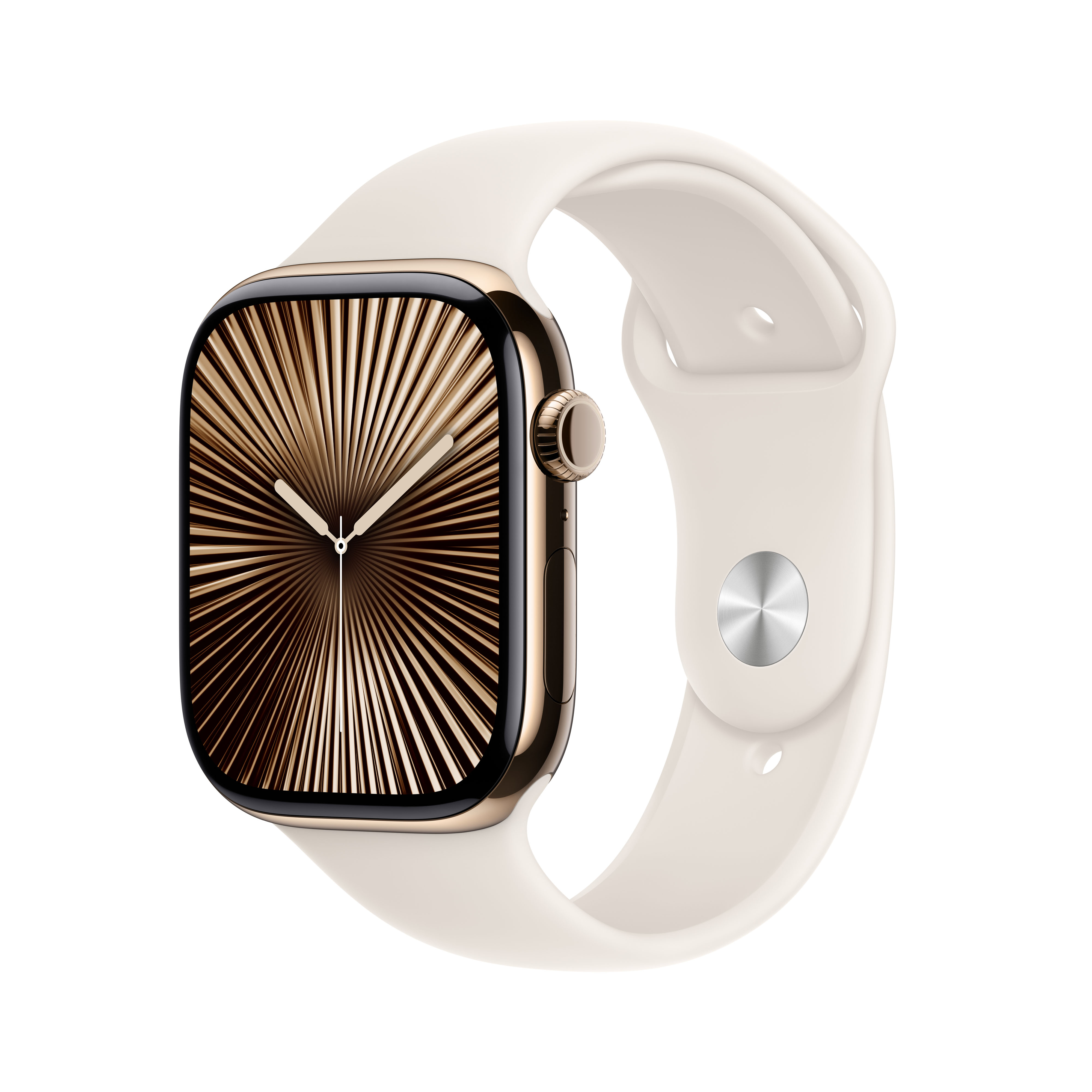 Apple - Apple Watch Series 10 GPS + Cellular 46mm Titanio Oro con correa Deportiva Blanco Estrella M-L. - Image 1
