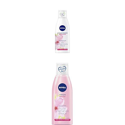 NIVEA - Gentle Facial Care Routine - Cleansing Milk & Toning Lotion - Cleanses, Removes makeup, soothes - Supple, Soft & Fresh Skin - Sweet Almond Oil - Dry & Sensitive Skin - 2 x 200 ml - Image 1