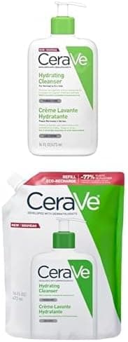 Set of CeraVe - Moisturising Cleansing Cream + Eco-Refill - Face & Body - Cleanses and Moisturizes Without Altering the Skin Barrier - With 3 Essential Ceramides + Hyaluronic Acid - Normal to Dry Skin