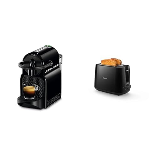 Nespresso De'Longhi Inissia 203549 Coffee Capsule Maker, Plastic, Black & Philips Toaster – 2 Slots, 8 Settings, Pastry Warmer, Defrosting, Raised - Image 1