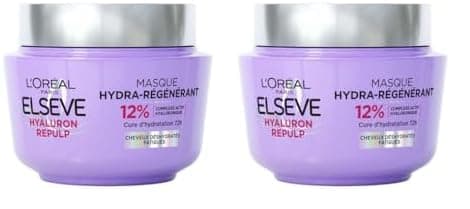 L'Oréal Paris - Hydra-Regenerating Mask for Dehydrated and Tired Hair - 72H Hydration - With Hyaluronic Acid - Elseve Hyaluron Repulp - 310ml (Pack of 2)
