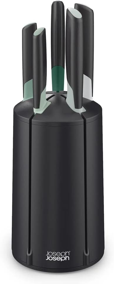 Joseph Joseph Elevate 5 Piece Knife Set with Non-Slip Storage Block, Japanese Stainless Steel Knives - Editions - Sage Green and Black - Image 1