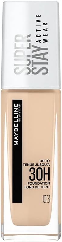 Maybelline New York Long-Lasting Liquid Foundation No Transfer High Coverage Superstay Active Wear 30h Light Ivory (03) Capacity: 30 ml - Image 1