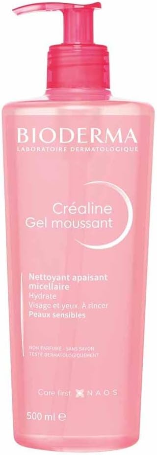 BIODERMA Créaline gel moussant - Nettoyant micellaire sans savon - Démaquille visage et yeux en douceur - Peaux sensibles - Flacon pompe 500 ml - Image 1