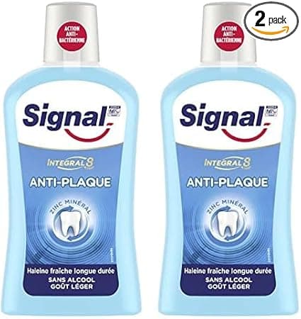 SIGNAL - Bain de Bouche Intégral 8 Anti-Plaque - Lutte contre les bactéries et la plaque dentaire - Haleine fraiche longue durée - Sans Alcool - 500ml (Lot de 2)