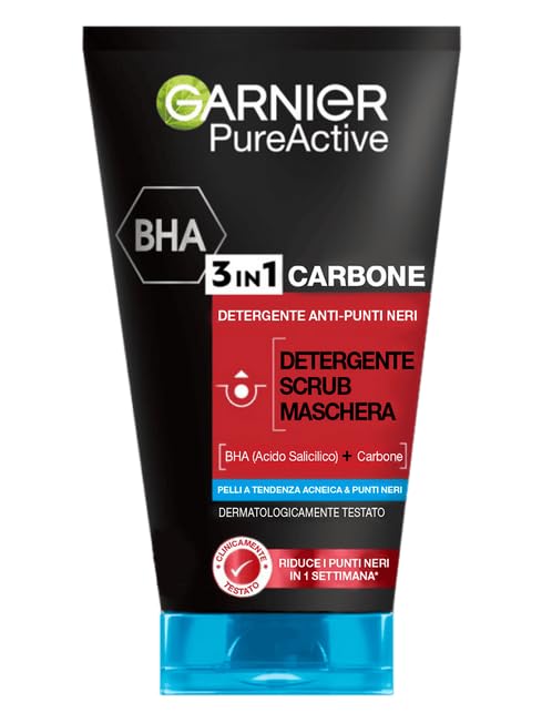 Garnier SkinActive PureActive 3-in-1 Blackhead Inlaid Charcoal Cleanser 150 ml, Gel, Blueberry - Image 1