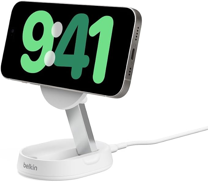 Belkin BoostCharge Pro Foldable Magnetic Wireless Charger, 15W Qi2 Charger, Qi2 Charging Stand, MagSafe Compatible Induction Charger, for Apple iPhone 16/15/14, AirPods Pro - White - Image 1