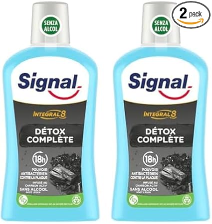 SIGNAL - Bain de Bouche Intégral 8 Détox Complète - Infusé au Charbon Actif - Enrichi en Zince Minéral pour une éfficacité antibactérienne pendant 18h - Sans Alcool - 500ml (Lot de 2) - Image 1
