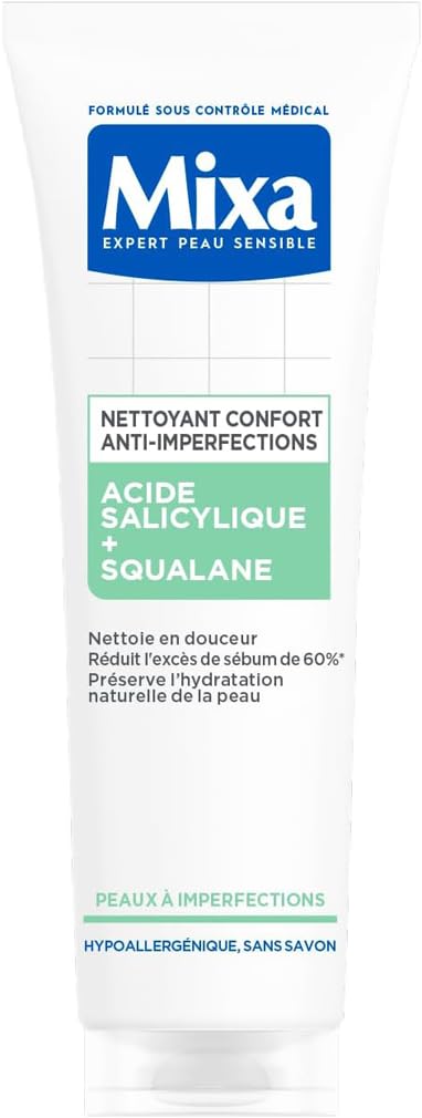 Mixa - Comfort Anti-Blemish Cleanser with Salicylic Acid and Squalane - Combination to Oily Skin Blemishes - Facial Moisturizing Protective - Makeup Remover for Oily Skin - 150 ml - Image 1