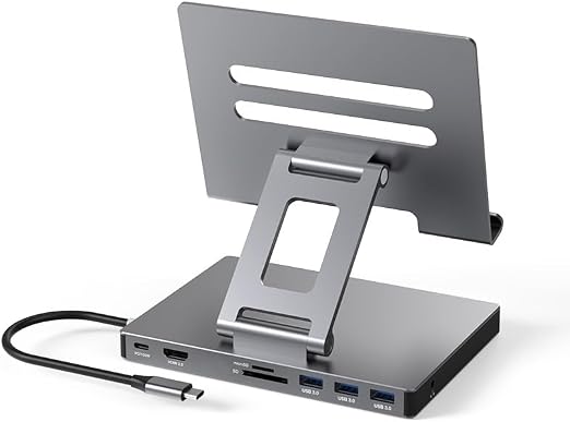 USB C Hub Stand for iPad Pro M4 M2 M1 13 12 iPad Air Foldable Docking Station with HDMI 4K 60Hz, Charge PD, SD/TF Card Reader, 3 USB 3.0, 3.5mm Audio, Station Accessories (ST801) - Image 1
