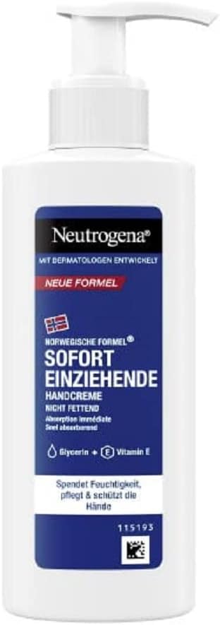 Neutrogena Crème pour les mains absorbante instantanée (150 ml), crème nourrissante pour les mains très sèches, hydrate intensément avec de la glycérine pour des mains douces, dans un distributeur - Image 1