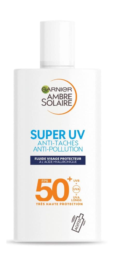 GARNIER Ambre Solaire - Protective Face Fluid - High Sun Protection - SPF 50+ - Protects from Long UVA, UVB & UVA - Anti-Spots & Pollution - Hyaluronic Acid - Sensitive Skin - 40 ml