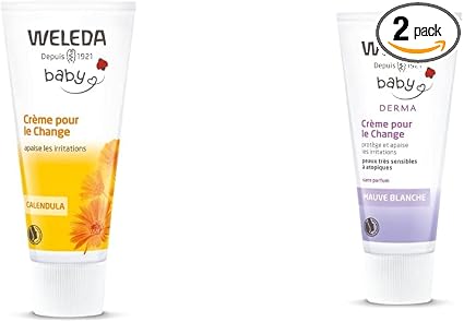 WELEDA - Calendula Changing Cream - Recommended by Pediatricians - Soothes Irritations - Tube 75 ml & Weleda Baby Derma White Mallow Change Cream - Tube 50 ml - Image 1