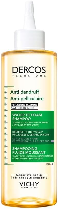 Vichy, Dercos Technique, Foaming Fluid Shampoo, Anti-Dandruff Treatment, Anti-Dandruff & Anti-Itching, Curly and Kinky Hair, 200 ml - Image 1