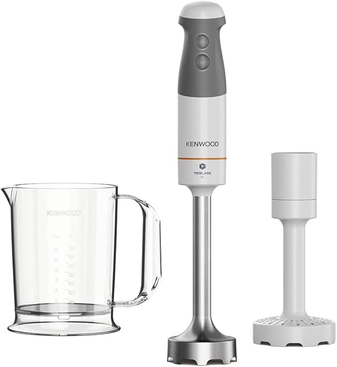Kenwood Triblade HBM40.004WH 850W Hand Blender with Splash Proof, Potato Masher and BPA-Free Plastic Tumbler, Dishwasher Safe, White - Image 1