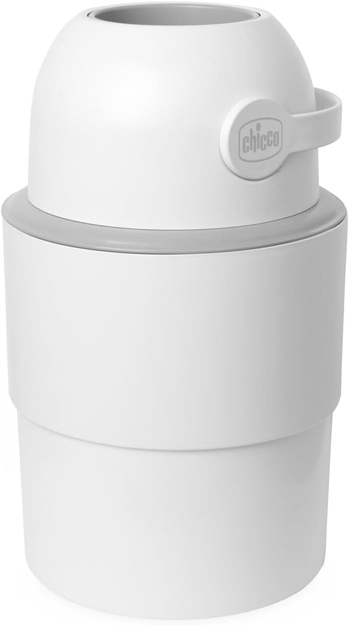 Chicco Telescopic Nappy Bin, Compact Odour Proof, Nappy Disposal, Foldable and Space-Saving Bin, No Need for Refills, Uses Normal Bin Liners, White