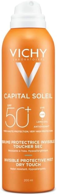 Vichy, Capital Soleil, Brume Solaire Hydratante SPF50, Visage et Corps, Résiste à l'Eau, Protection Très Large Spectre UVA et UVB, Tous Types de Peaux, 200 ml - Image 1