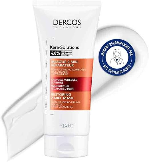 Vichy, Dercos, Kera-Solutions, 2 Min Repair Mask for Aggressed & Damaged Hair, Repairs and Strengthens Hair, 200 ml - Image 1