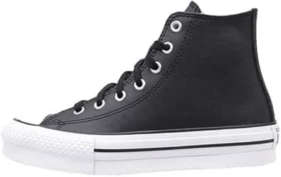 Converse Chuck Taylor All Star Lift Platform Leather Sneaker Nero Da Bambino A01015C, Black Natural Ivory White