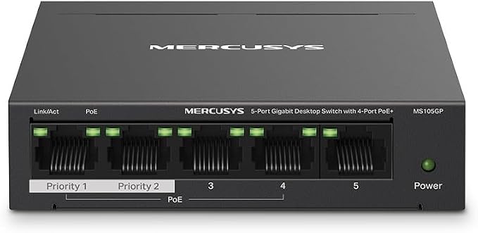 Mercusys TP-Link MS105GP 5 Port Gigabit PoE+ Switch, 4 PoE+ Ports, 65W for All PoE Ports, Metal Housing, Plug-and-Play, Durable and Quiet - Image 1