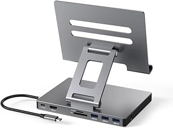 iPad Pro USB C Hub Stand, Adapter for iPad Pro M4 M2 M1 13 12.9 11 inch iPad Air Docking Station Foldable 4K 60Hz HDMI, PD Charging, SD/TF Card Reader, 3 USB 3.0, 3.5 mm Audio, iPad Dock Accessories - Image 1