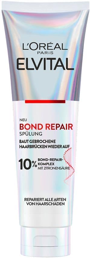 L'Oreal Paris Elvital Bond Repair Conditioner for Hair Damage, Repair and Hair Protection, for Less Breakage, More Flexibility and Shine, with Bond Complex - Image 1