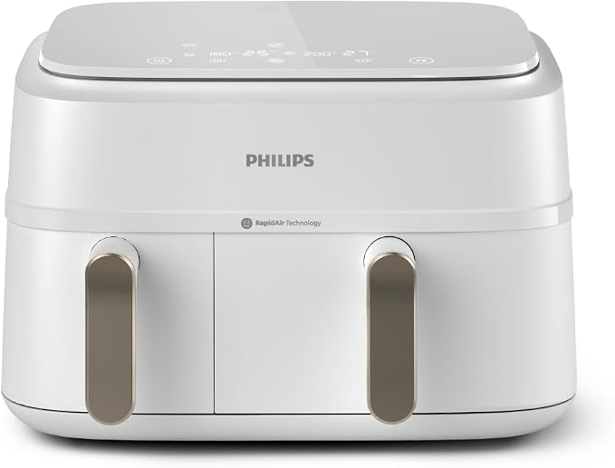 Philips Airfryer Series 3000 – Air Fryer Double Basket, 9L, RapidAir Technology, Up to 90% Less Fat, Energy Saving, HomeID Application, White (NA353/10) - Image 1
