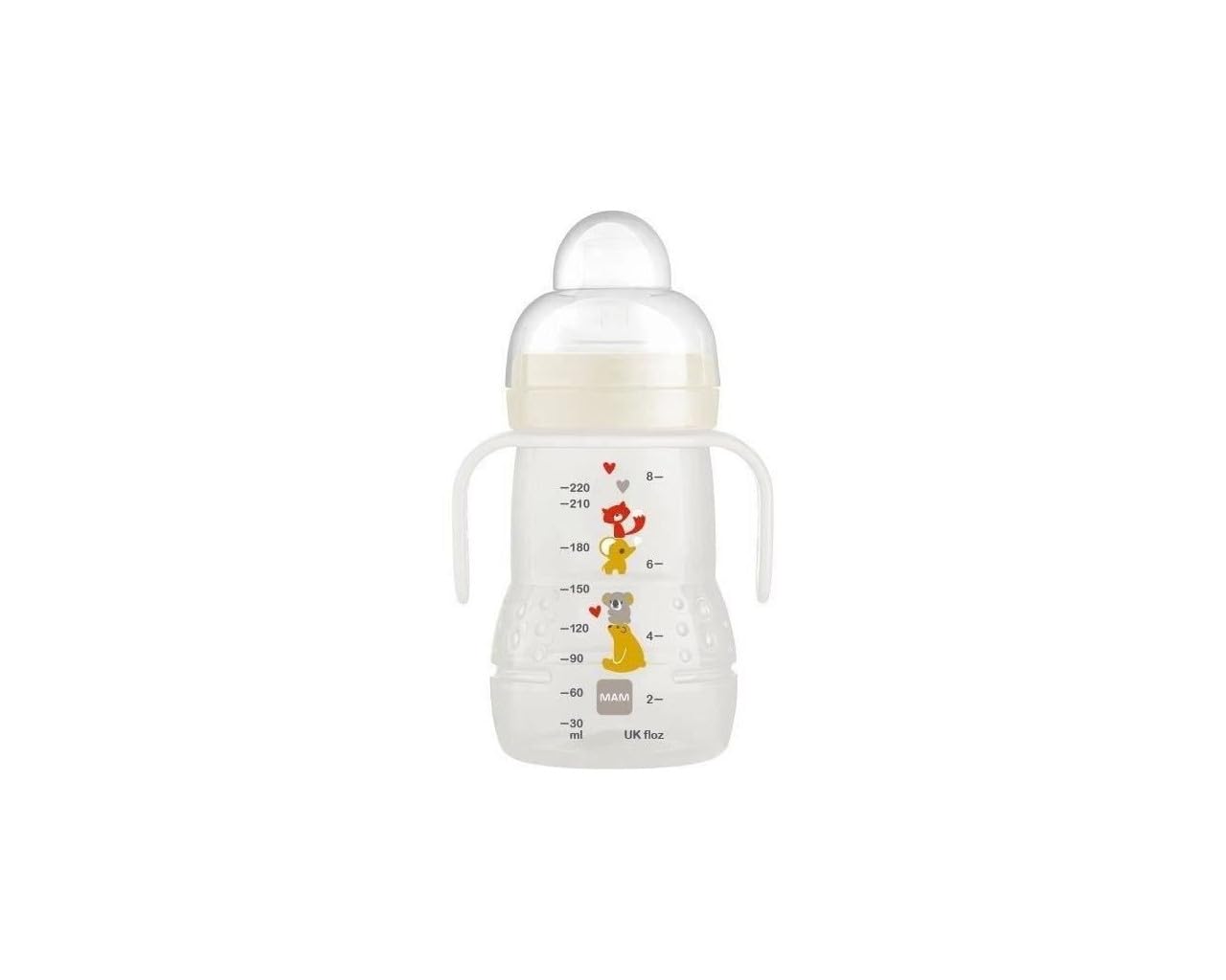 MAM | Transition Bottle 4+ Months (220 ml) White - Training Bottle with 1 Quick Flow 3 Teat + 1 Leak-Proof Spout - Feeding Bottle with Ergonomic Handles for Learning to Drink Like a Big - Image 1