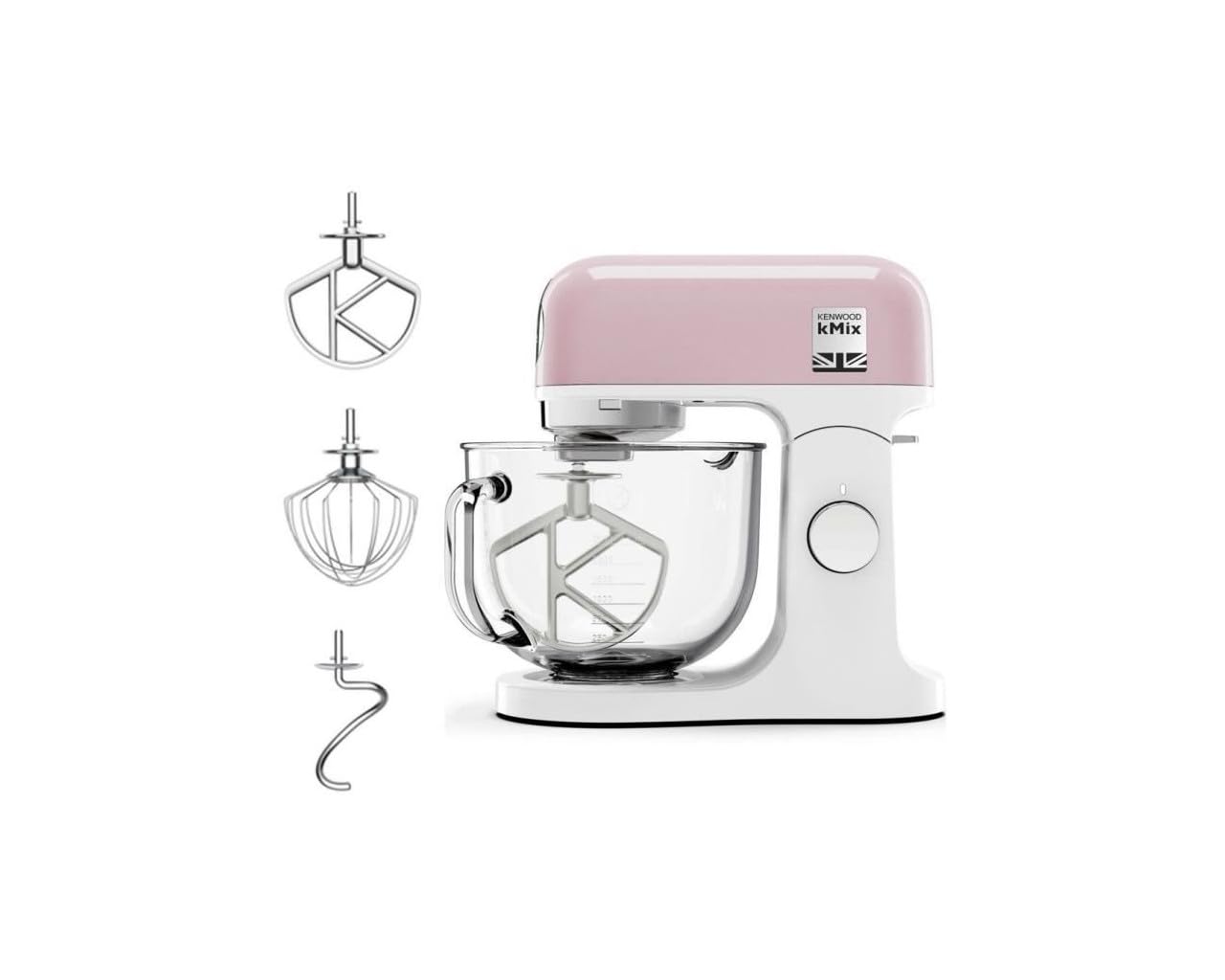 Kenwood kMix Editions KMX754APP, Pastry Mixer with 5 L Glass Bowl, Metal Case, 3-Piece Set and Splash Proof Lid, Variable Speed, Safe Use System, 1000 W, Pastel Pink - Image 1