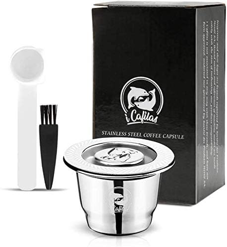 i Cafilas Stainless Steel Refillable Reusable Espresso Crema Coffee Capsule for Nespresso Coffee Machine + 1 Spoon + 1 Brush (Capsule) - Image 1