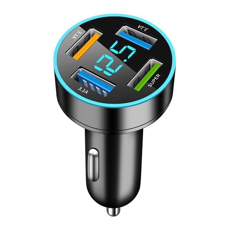 USB Car Cigarette Lighter, 4 Ports 66W Car Charger, Quick Charge with LED Voltmeter, USB C Alumencigar, Mobile Phone Chargers for Automobile, Samsung, Xiaomi - Image 1