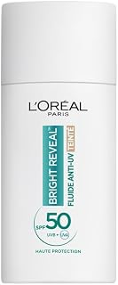 L'Oréal Paris - Fluide Anti-UV SPF50+ - Bright Reveal - Teint Unifié et Peau Éclatante - Couvrance Légère - Formulation Anti-Tache et Anti Imperfections - Teinte : Clair - 50 ml - Image 1