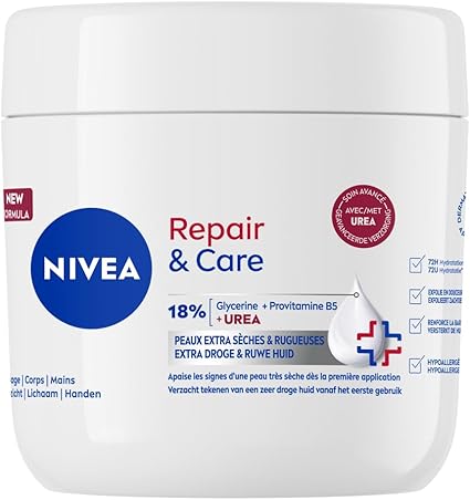 NIVEA Repair & Care - Body, Face & Hand Cream - 72H Hydration - Gently Exfoliates - Protects the Skin Barrier - Glycerin, Provitamin B5 & Urea - Extra Dry & Rough Skin - 400 ml - Image 1
