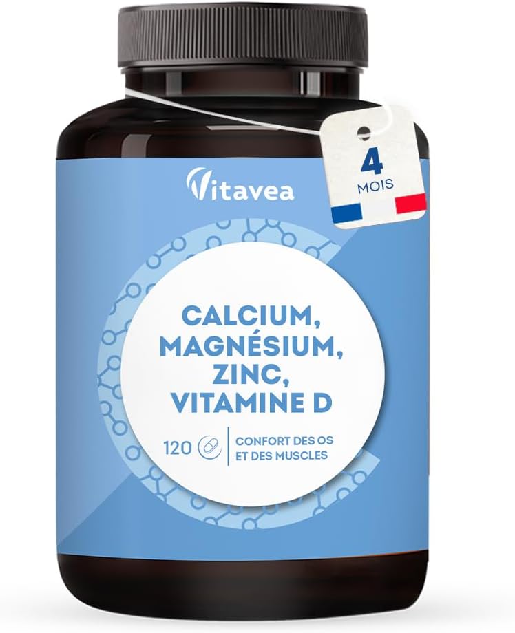 Calcium, Magnesium, Zinc, Vitamin D3 - Bone and Muscle Comfort - Bone Health, Energy and Immunity Complex - 120 Tablets - With Copper, Manganese, Selenium - Made in France Vitavea - Image 1