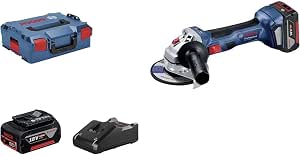 Bosch Professional 18V Angle Grinder System GWS 18V-7 (Ø disc 125 mm, 2 x 4.0 Ah batteries, charger GAL 18V-40, protective cover, extra handle, clamp flange, clamping nut, L-BOXX 136) - Image 1