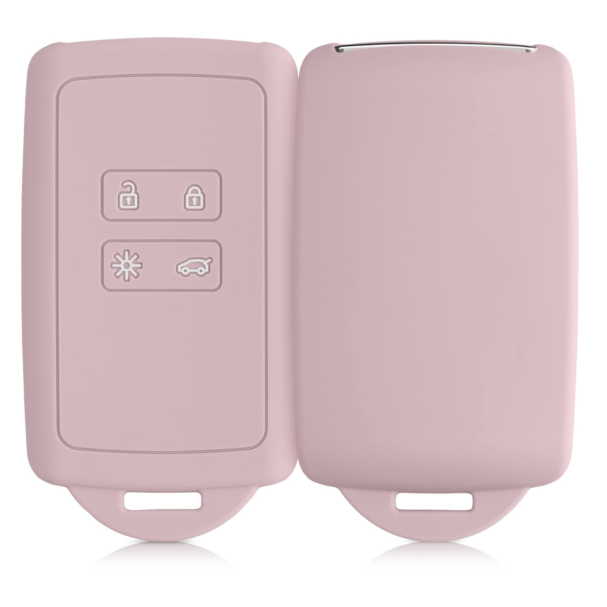 kwmobile Car Key Accessory Compatible with Renault Smart Key 4-Button (Keyless Go Only) – Soft Silicone Case with Key Fob Cap – Matte Antique Pink