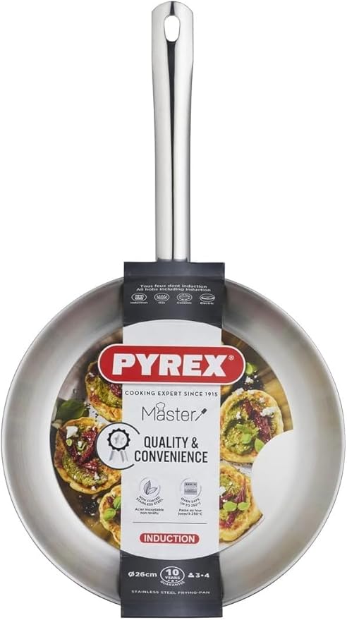 Pyrex Pyrex Master Stainless Steel Frying Pan for Induction Electric Gas Ceramic Hob Cookware Cookware Cookware (26cm) - Image 1